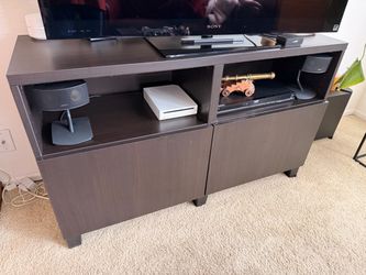 Black Wood  TV Stand with Cabinet Doors