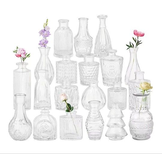 Set of 18 Glass Bud Vases,Small Clear Vases,Wedding Centerpiece