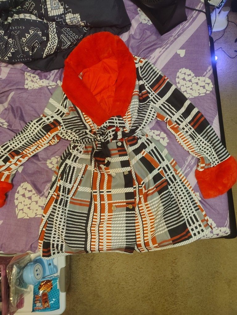 Black Red And White Checkered Dress Coat Women's Size Large