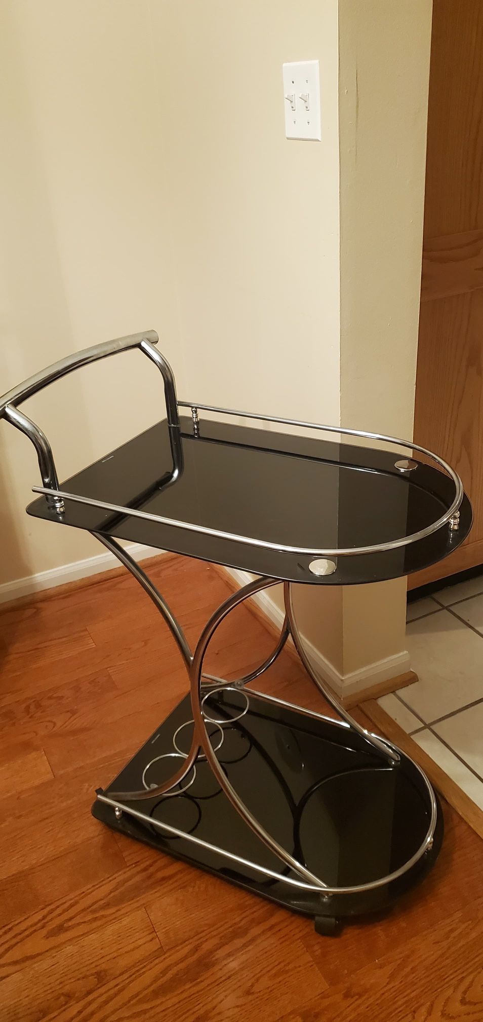 Black Glass & Chrome Bar Cart (Tea Trolley)