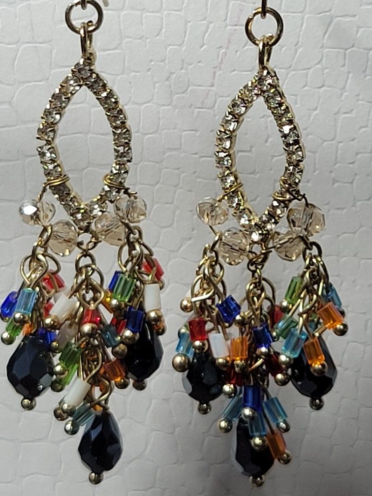 Cz Diamonds VINTAGE EARRINGS, 3" INCHES LONG, VERY ELEGANT, LIKE NEW, #1005
