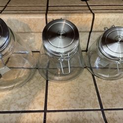3 Glass Containers Lid Tight  9’ , 8’ , 7 Height 
