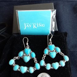 Vintage Jay King Desert Rose Trading Southwestern Sterling Silver Turquoise Hearts Dangle Drop Pierced Earrings 