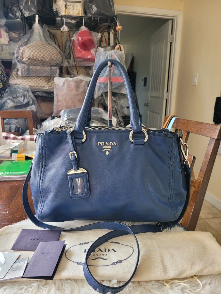 Prada Vitello Daino Bluette Soft Calf 2way Tote Bag - USED(PRE-LOVED)