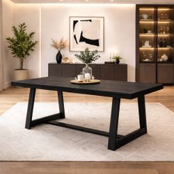 Dining Table, Solid Wood Rustic Kitchen Table, Large Wooden Rectangular Dinner Table for Dining Room, Home Office, Living Room Furniture, Easy Assembl