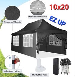 10x20 Pop Up Canopy with Sidewalls and Windows, Ez Up Outdoor Instant Canopy Tent for Parties, Adjustable Waterproof Canopy