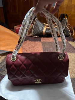 CHANEL Burgundy Quilted Top Handle Bag Turn Lock w Dust Bag