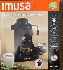 IMUSA 4 Cup Electric Espresso Cappuccino Coffee Maker, Black Matte Finish, Milk Frother for Creamy Foam, Cappuccino and Latte Preparation, Perfect for