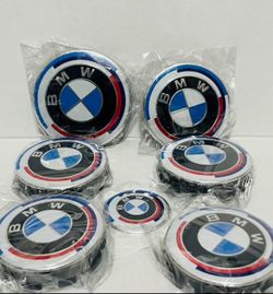 BMW 68mm Center Caps Trunk Hood Set New Anniversary