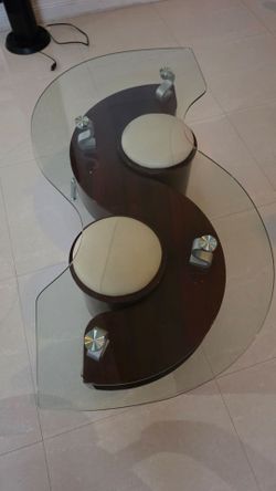 coffee table with stools S-shape glass top
