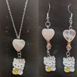 Hello Kitty Jewelry Set – Handmade 16-Inch Necklace & Earrings