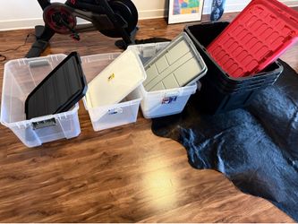 Storage bins for sale! See description for size and quantity of each priced separately depending on bin