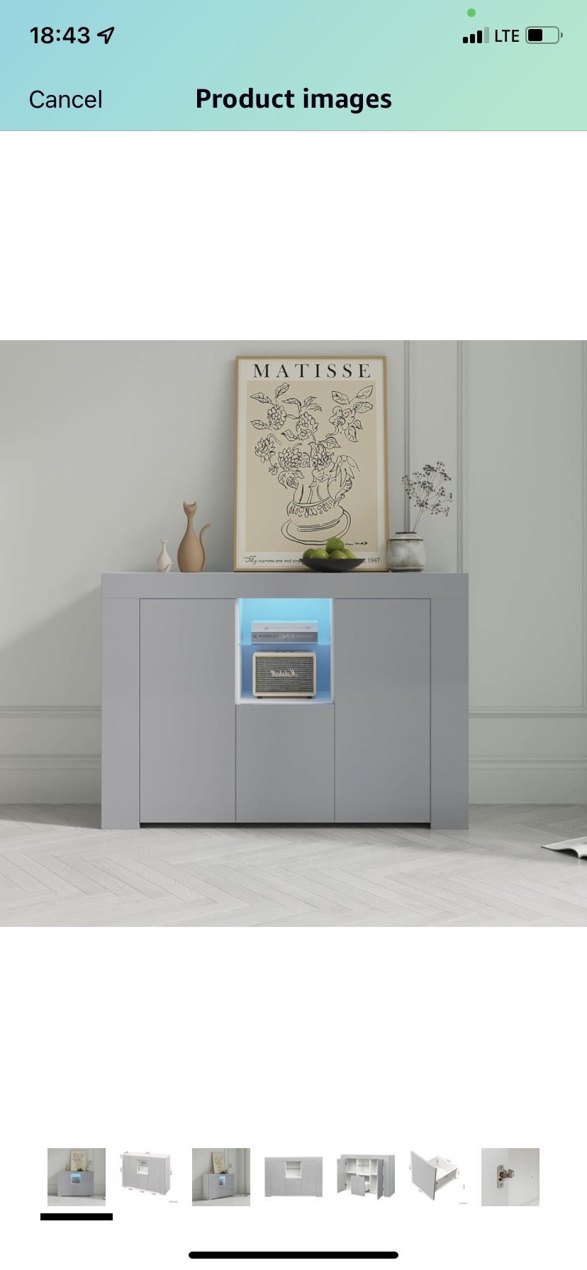 SSLine High Gloss LED Sideboard Kitchen Storage Cabinet16 Colors Kitchen Buffet Cabinet Storage Server Table with 2 Doors and Drawer Storage Cabinet