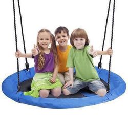 New 48" Saucer Swing 360° Rotate Adjustable Hanging Ropes Outdoor Web Swing Tree Swing for Kids, Tee