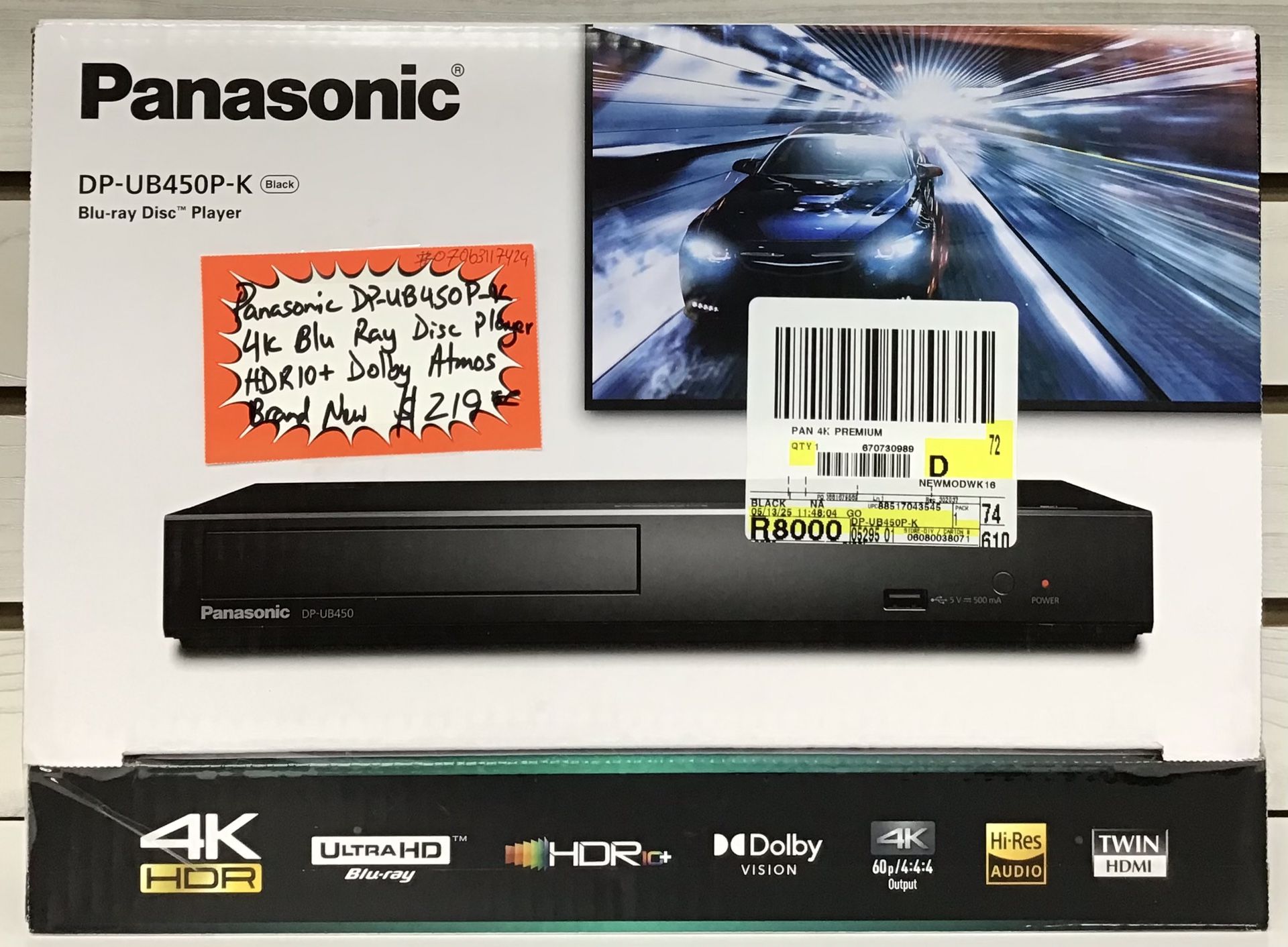 Panasonic DP-UB450P-K 4K Blu-Ray Disc Player HDR10+ Dolby Atmos Brand New