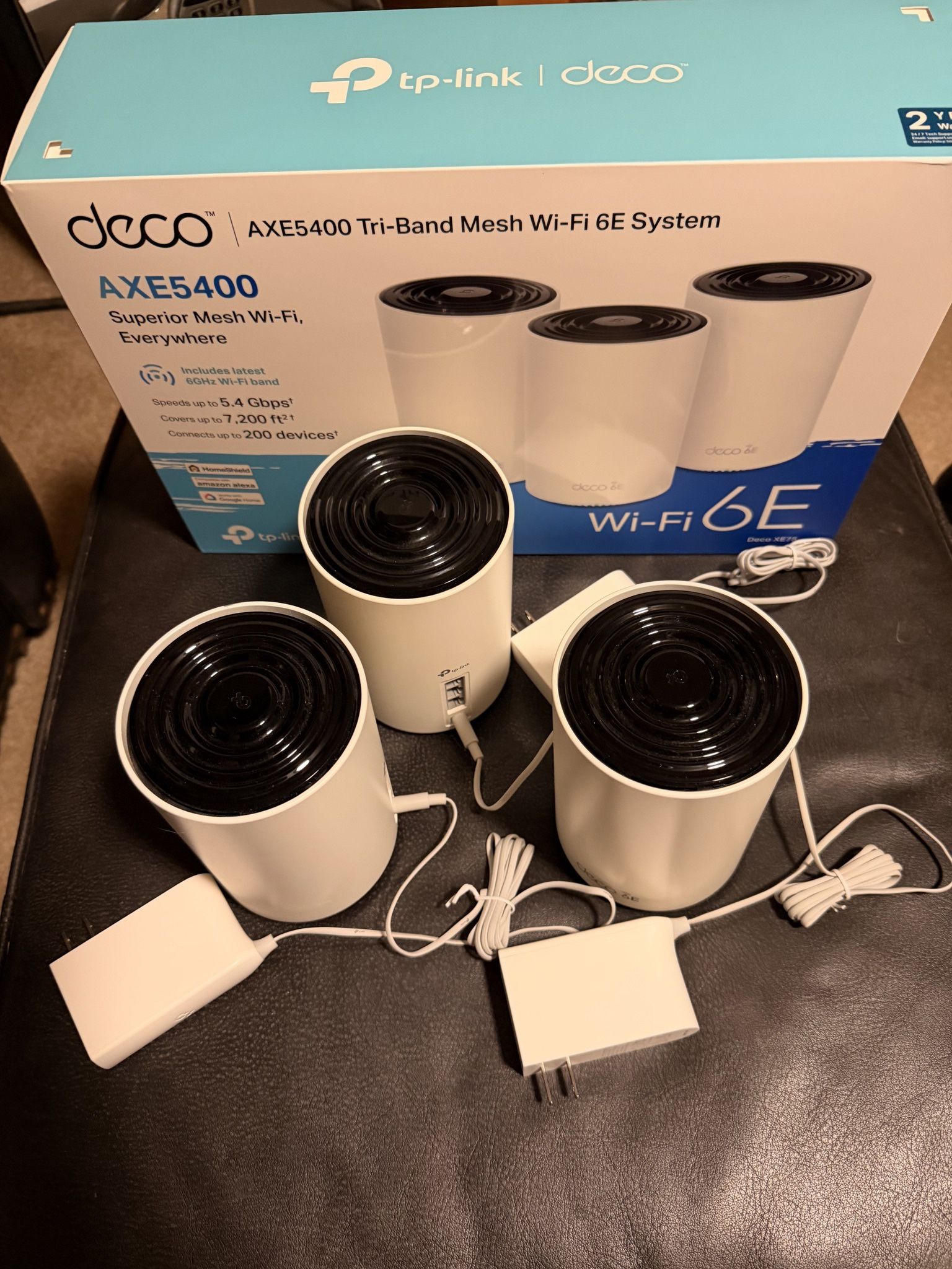 TP-Link Deco XE75 AXE5400 Tri-Band WiFi 6E Mesh System - Wi-Fi up to 7200 Sq.Ft, AI-Driven Mesh New 6GHz Band, 3-Pack