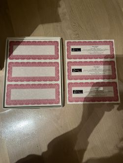 GIFT CERTIFICATE PAPER, NEW 100 count, 3 per page, per box; cross streets are Arapaho & Waterview