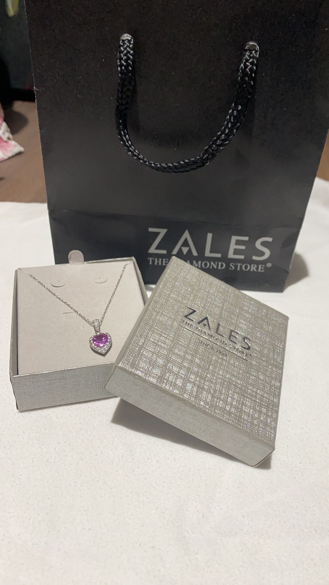 Zales Sterling Silver Pink Sapphire Necklace 