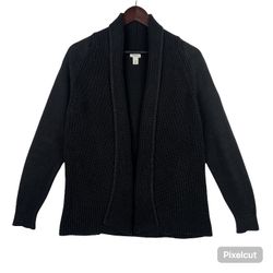 LL.Bean Open Cardigan Sweater 100% Cotton Cozy Cabin Black Womens SZ MEDIUM 