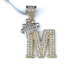 14Kt Yellow Gold CZ M Pendant 3.30g I-1884