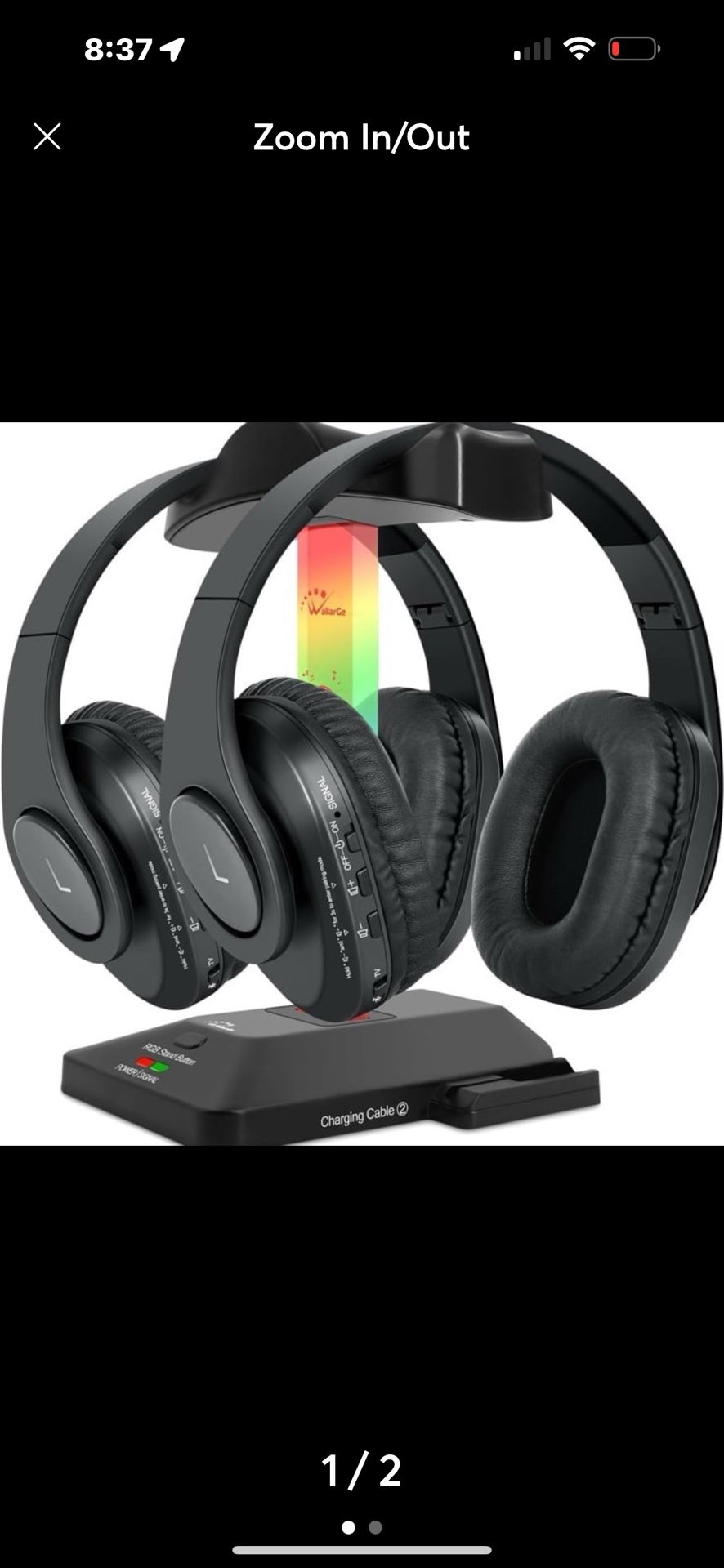 WallarGe Dual Wireless Headphones for TV 2 Pack