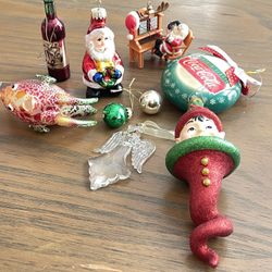 VINTAGE CHRISTMAS ORNAMENTS MIXED LOT OF 9pcs , Coca Cola、Angel、Santa.-ETC