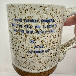 Sugarboo & Co Mug Gray Speckled Pottery XO, Alice In Wonderland Holds 15 Ounces