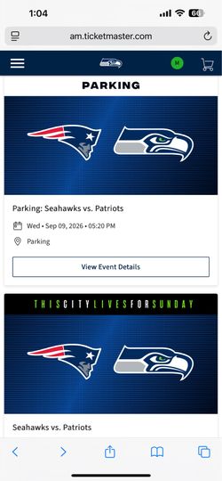 Seahawks vs Patriots with Parking