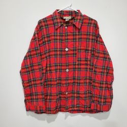 LL Bean Vintage Red Plaid Flannel Shirt Large 80s 90s Men's Cotton 