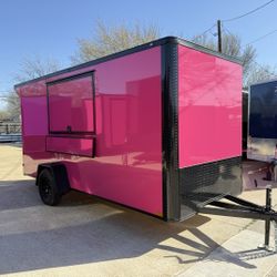 2026 New 6x14 SA Screwless Vending Enclosed Trailer | Blackout | Spoiler Package | .08 Polycor | Dexter Axle | 1027 (Pink)