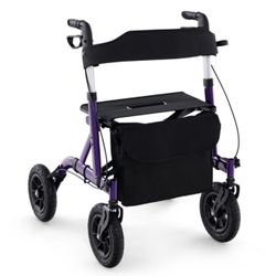 Height Adjustable Rollator Walker Foldable Rolling Walker with Seat for Seniors
