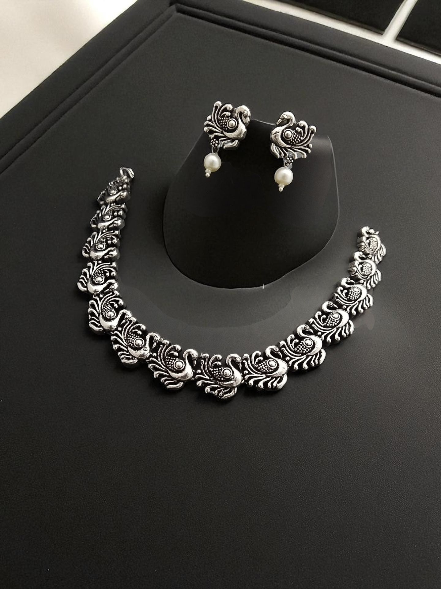German Silver Oxidized Short Necklace Set
