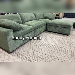 Corduroy Fabric Sectional sofa set Living room couch Green Beige