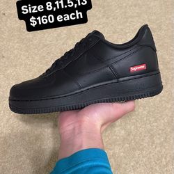 Size 8,11.5,13 - Nike Air Force 1 Low Supreme Black