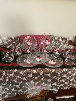 Vintage Christmas Snowman plates/mugs
