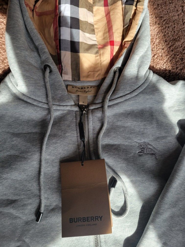 Burberry Zip Up Hoodie Medium Size Grey Pattern Sweatshirt