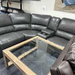 Gray Leather Sectional Sofa 