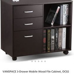 3-drawer Mobile Wood File Cabinet