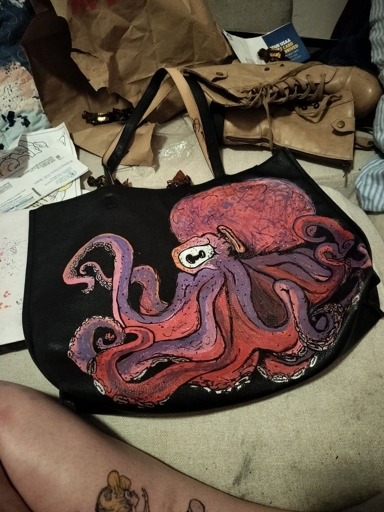 Hand Painted Leather Tote Bag