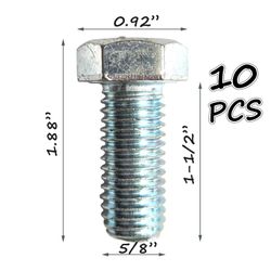 5/8-11 X 1-1/2 Hex Head Cap Screws Grade 5 Zinc Plated Set of 10 pcs Bolt