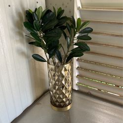 Mercury Glass Vase With Faked Plant