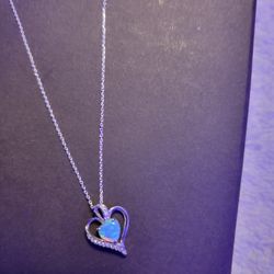 Sterling Silver Blue Opal Czs Necklace 