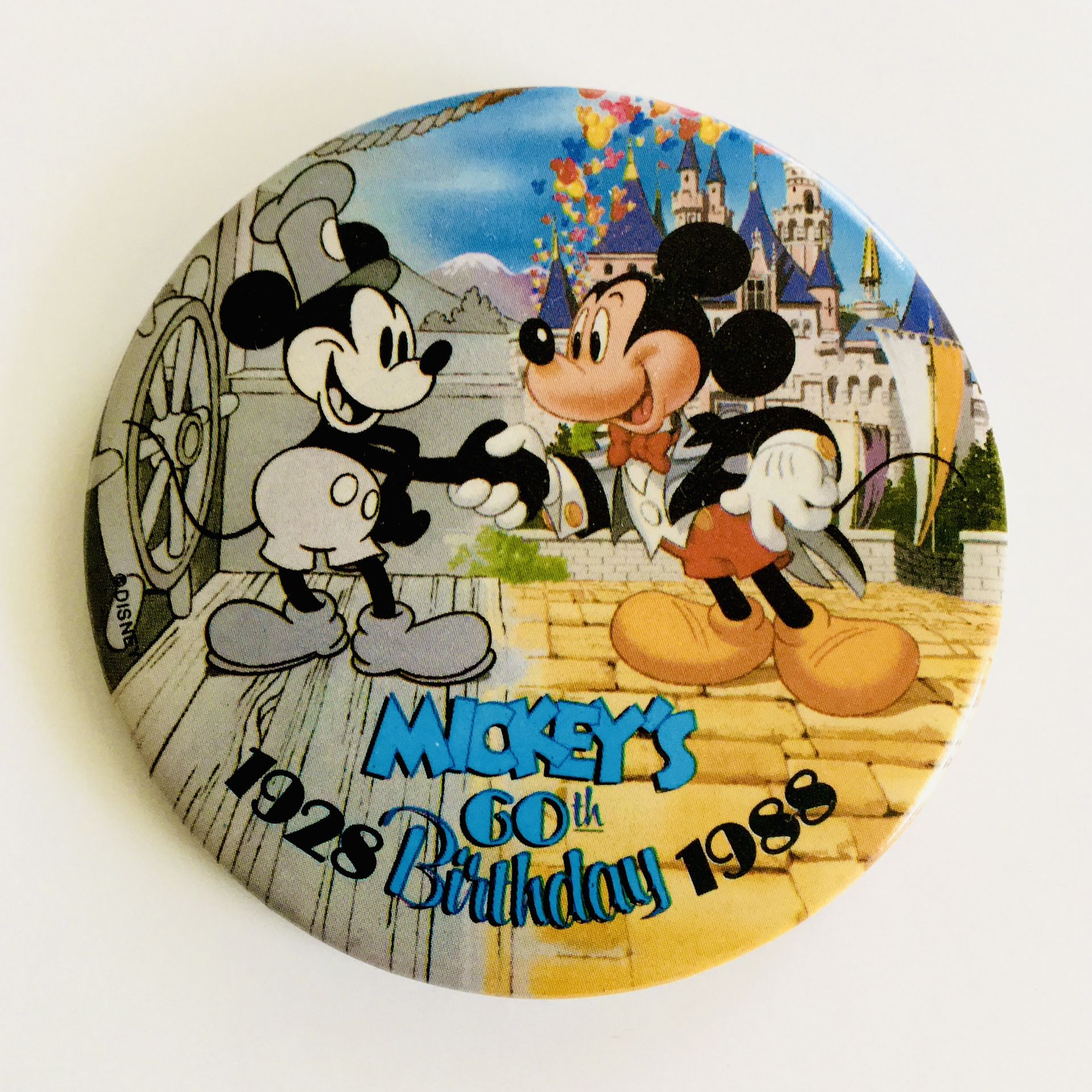 Vintage Disney Mickey Mouse 60th Birthday Pin Button Badge 3”