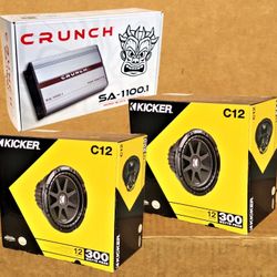 Crunch 1100 Watts Mono Subwoofer Amplifier Kicker C12 Bass Speakers 12" Package 🚨 Payment Options Available 🚨 No Credit Needed 🚨 