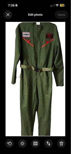Pilot Uniform Army Green TOP GUN Costume Cosplay Military Uniform Adult Men’s Medium (32-34) sleeve 24”, armpit 21” each side, inseam 33”, length 63”