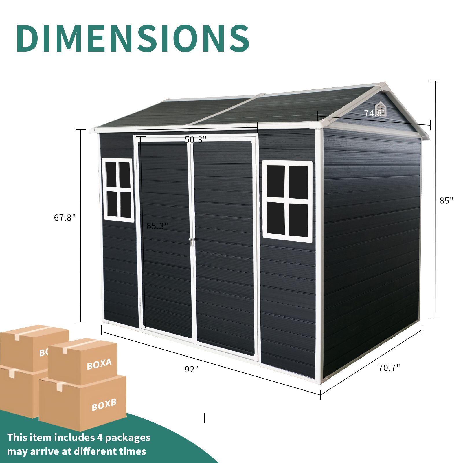 8x6ft Outdoor Resin Garden Shed with Floor and 2 Windows, Plastic Patio Outdoor Storage Shed with Lockable Door for Garden Tools, Bicycles, Trash Cans