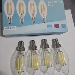E12 LED Light Bulbs, Pack of 4, E12 Base Size, Candelabra Bulbs, Daylight White 6000K, 6W BRAND NEW