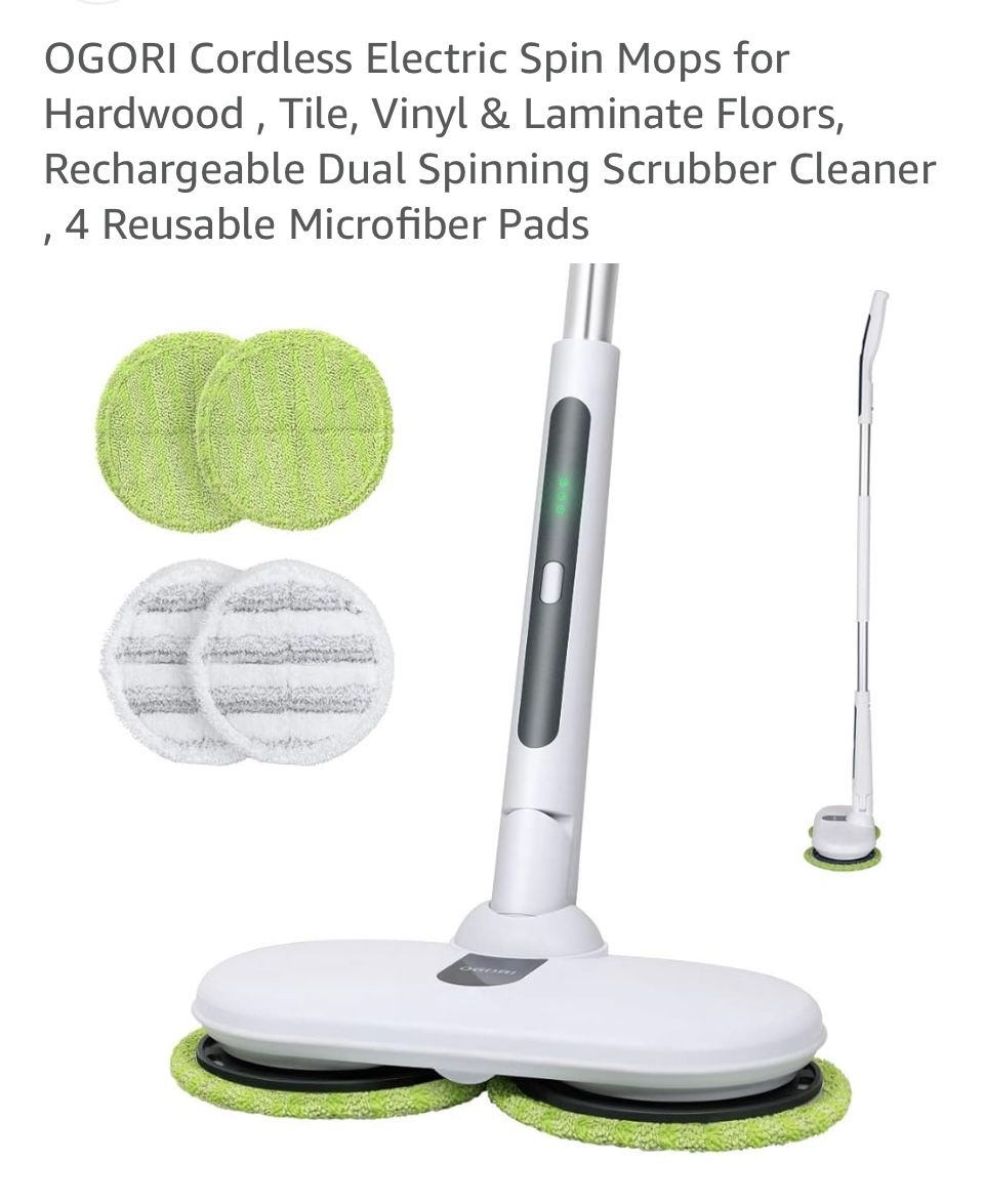 Cordless Electric Spin Mops for Hardwood , Tile, Vinyl & Laminate Floors, Rechargeable Dual Spinning Scrubber Cleaner , 4 Reusable Microfiber Pads