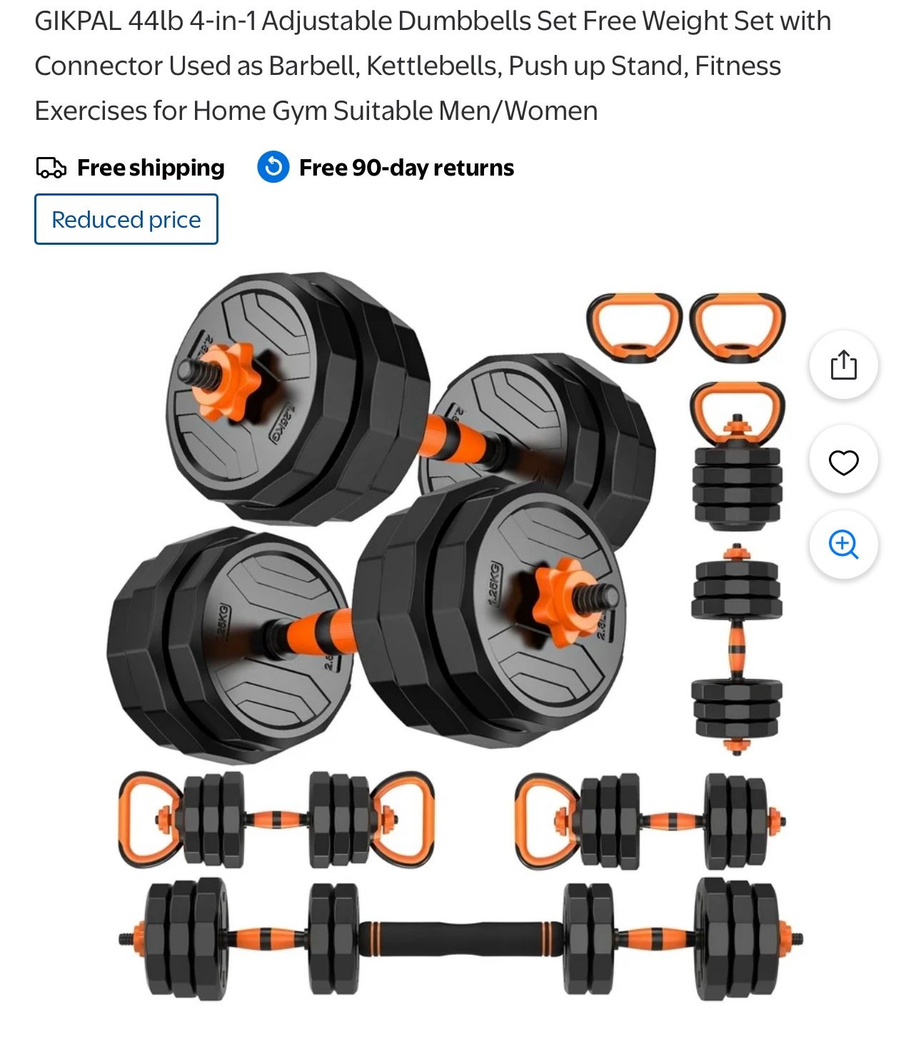 44lb 4-in-1 Adjustable Dumbbells Set