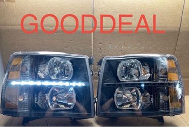 #OH105 2007-2013 Chevy Silverado LED DRL Black Halogen Headlight lamp Pair